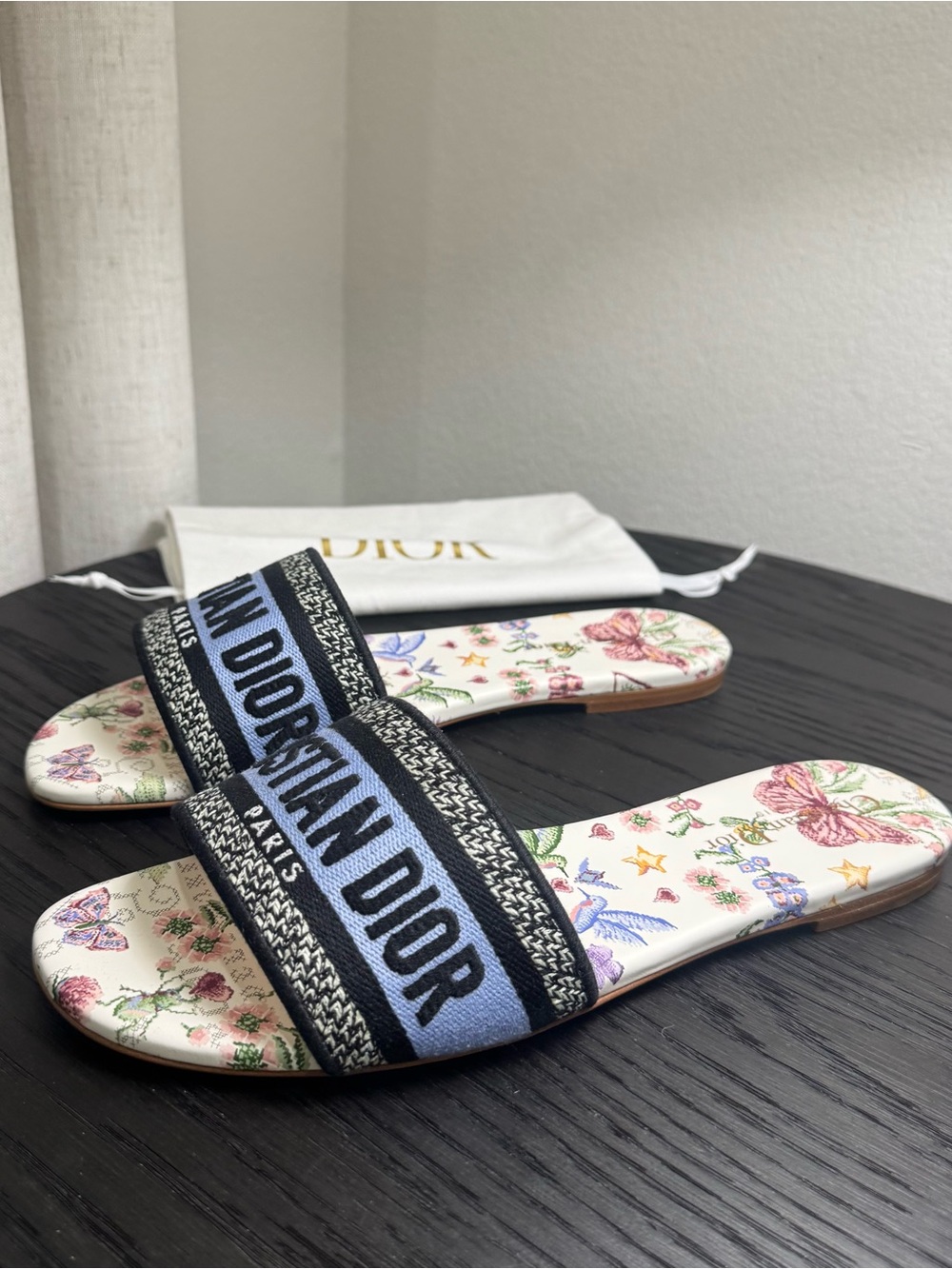 Christian Dior Dway Slide Sandals Embroidered Logo Floral 40